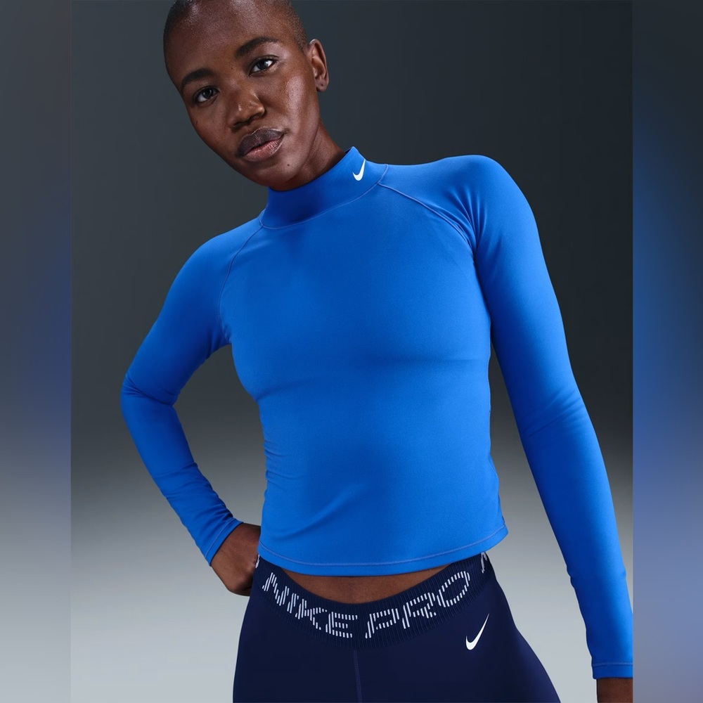 Nike Pro Dri-Fit LongSleeve Blue Training Performance Mock Neck Top Womens Small